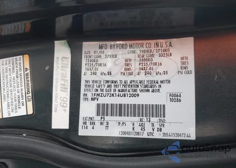 2004 Ford Explorer Nbx/Xlt z USA, uszkodzony, nr VIN 1FMZU73K14UB12009